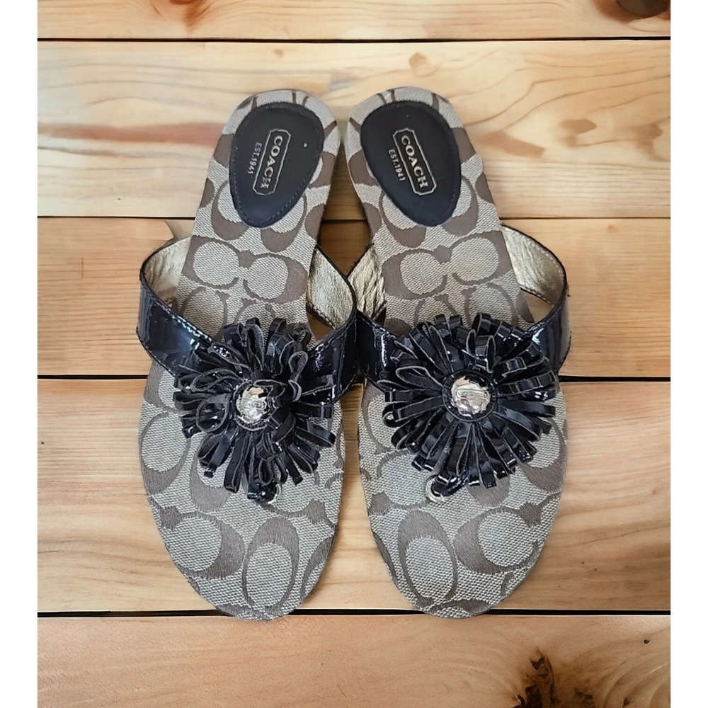 Coach Skye Patent Signature Coach Thong Sandals Women's 6.5 Slides A8123 EUC